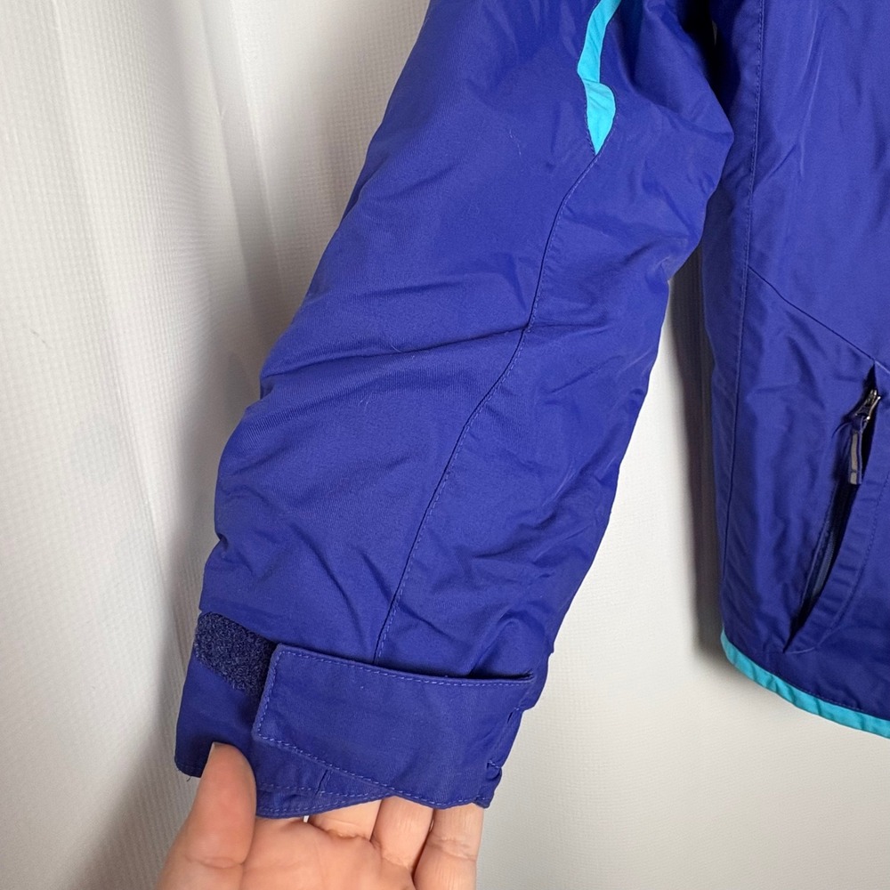 Columbia Boys Omni-Tech Ski Jacket Blue Teal Hooded Rain Coat Med Grow System - Picture 3 of 12